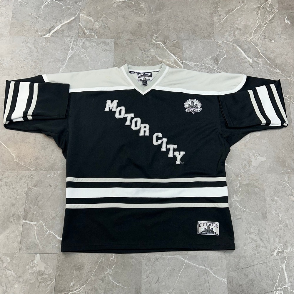 Vintage Steve Barrys Detroit Hockey Jersey Mens Medium Motor City Sweater